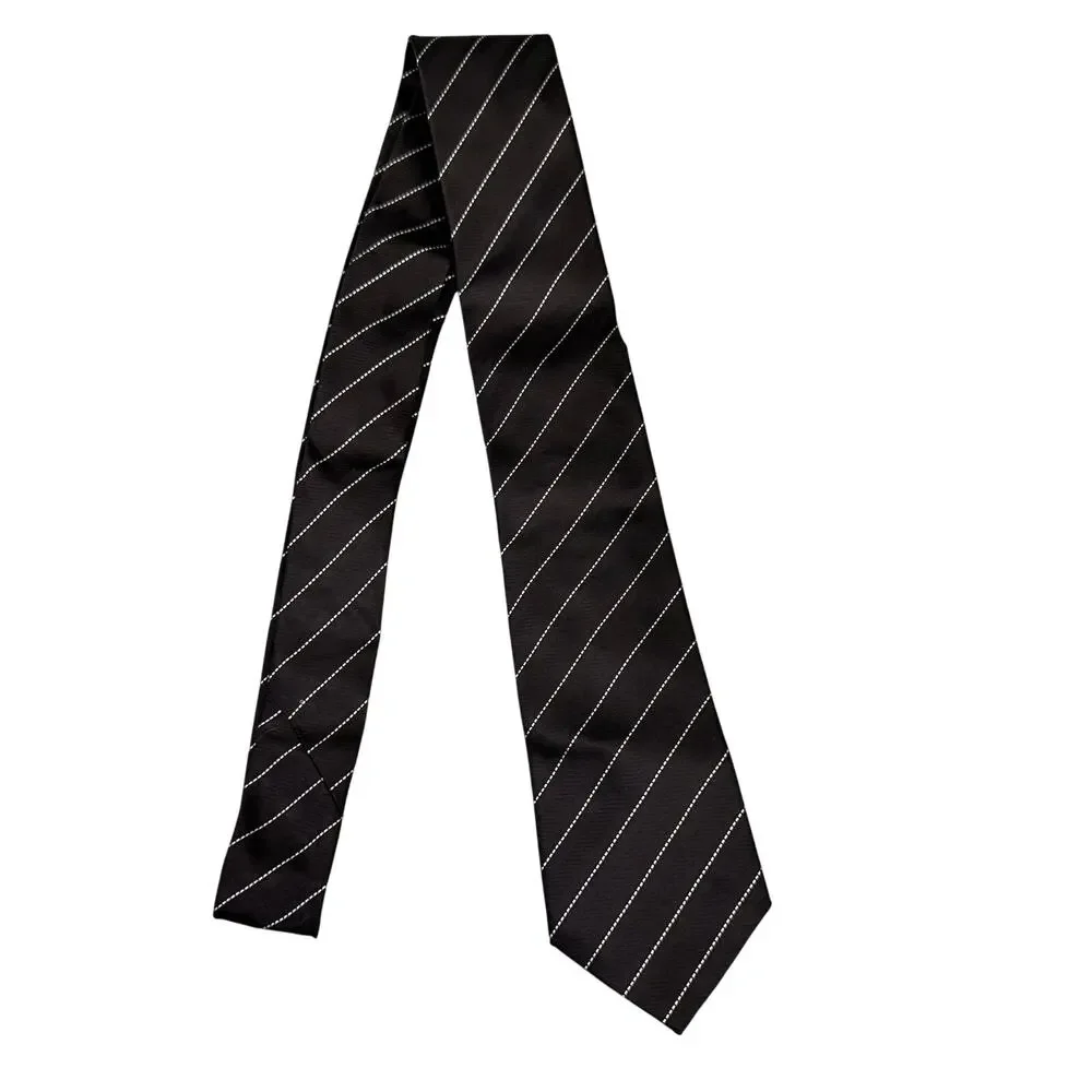 Armani Collezioni Silk Tie Black And White Stripe Men's Necktie Made in Itally